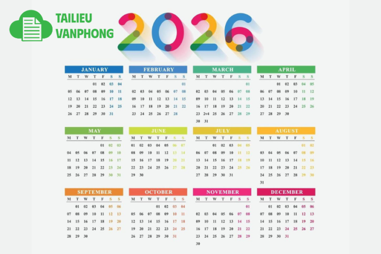 Bộ Số Lịch 2026 Vector